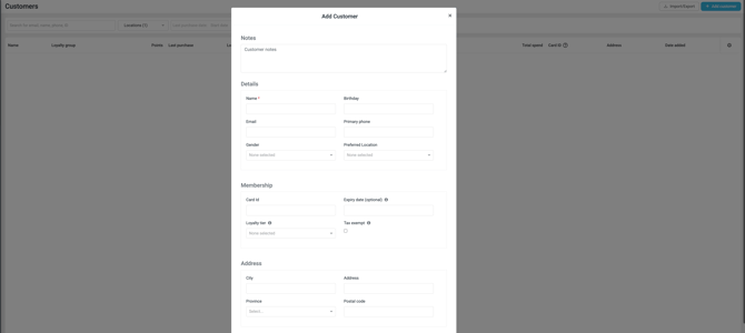 Customer List - Add customer popup