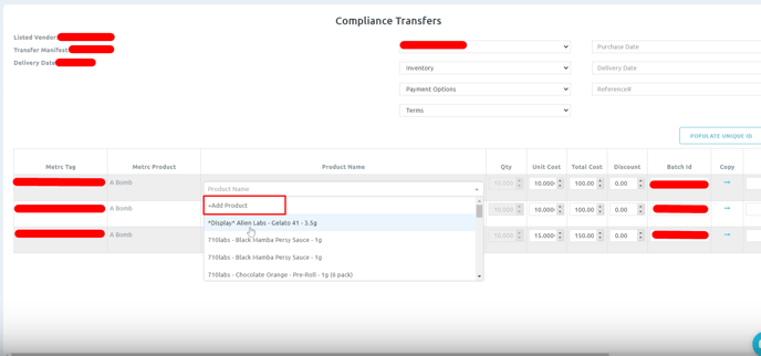 add product global catalog - compliance transfer