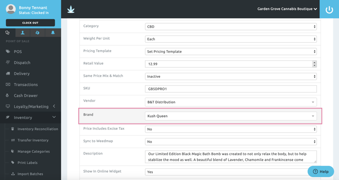 brand dropdown in product info