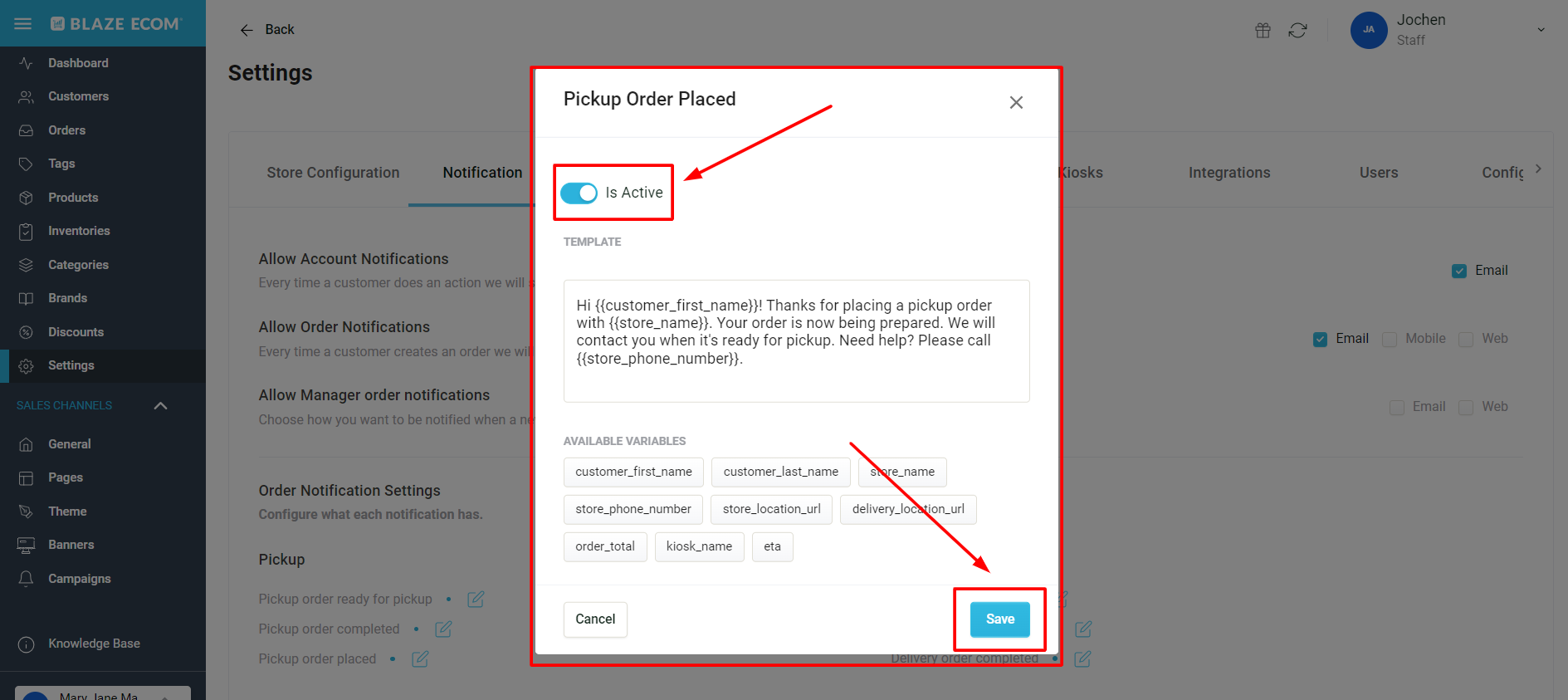 ECOM | Pickup Order Status Notifications
