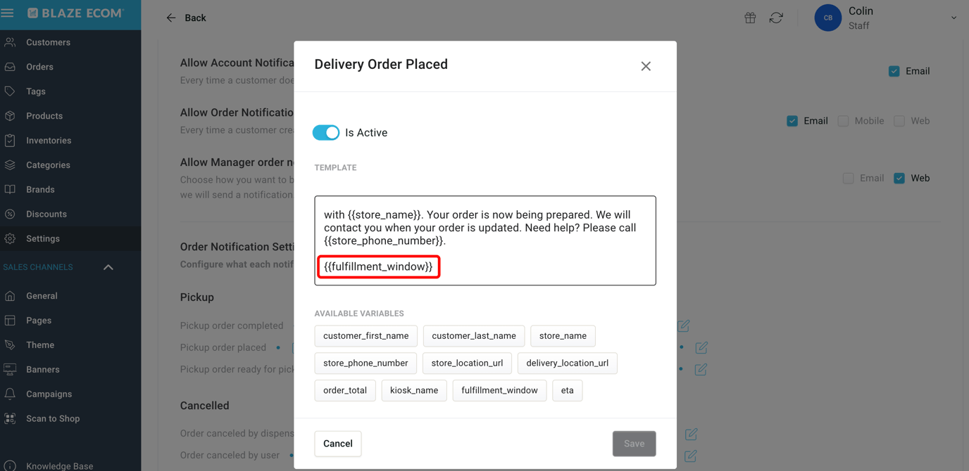 ECOM | Delivery Order Status Notifications