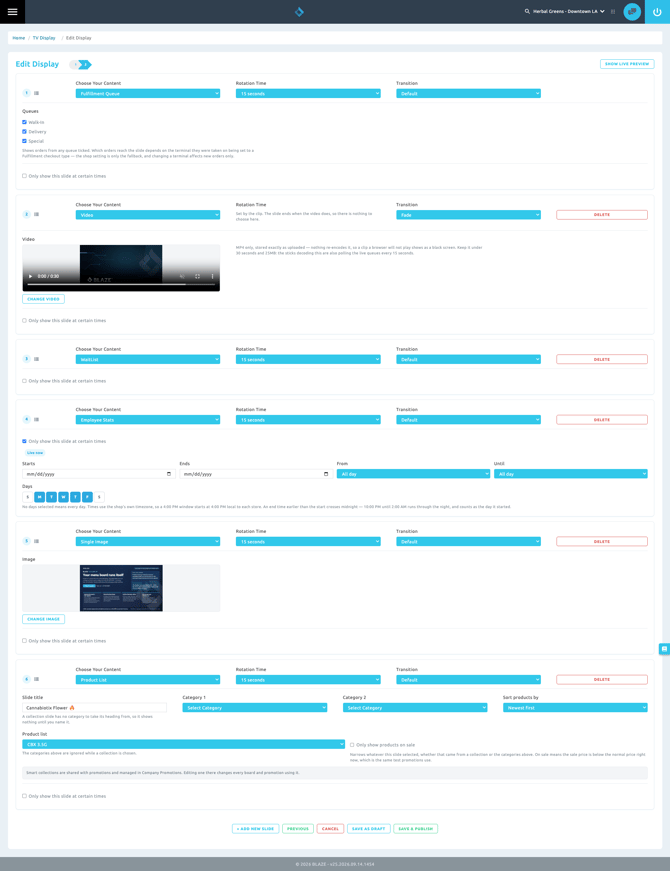 Editing the content of your TV Display with an example of each type of slide configured